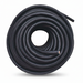 Coiled black cable on a white background