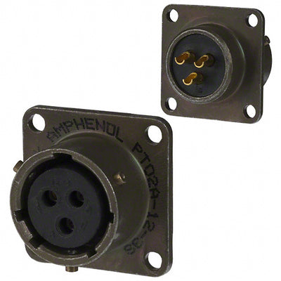 PT02A-12-3S by Amphenol Industrial Operations - CONNECTOR RECPT FMALE 3P GOLD SLDR CUP
