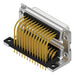A multi-pin electronic connector module with a silver metal housing, black internal base, and numerous gold-plated pins, shown on a plain white background.