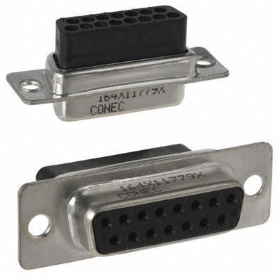 164X11779X by Conec - CONNECTOR D-SUB HOUSING RCPT 15POS