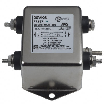20VK6 by TE Connectivity Corcom Filters - LINE FILTER 250VAC 20A CHASS MNT