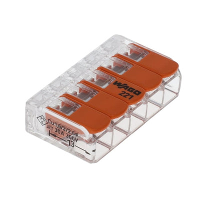221-615/VE00-0500 by WAGO Corporation - SPLICE LEVER 10-20AWG 5POS