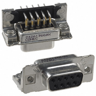 242A17660X by Conec - CONNECTOR D-SUB RCPT 9POS R/A SLDR