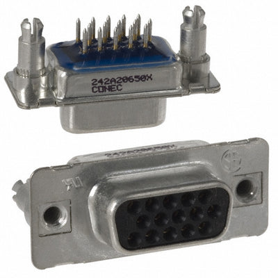 242A20650X by Conec - CONNECTOR D-SUB HD RCPT 15P VERT SLDR