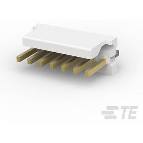 A white plastic electrical connector with gold-plated pins, shown on a clean white background with a faint TE logo watermark in the bottom right corner.