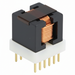 Electrical connector with black housing and metallic contacts on a white background