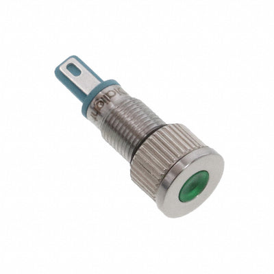 6201201304F by Dialight - 8MM FLT PMI GRN 3 VDC W/TERMS
