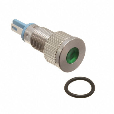 6201202304F by Dialight - 8MM FLT PMI GN 6 VDC W/TERMS