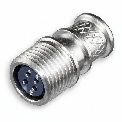 Mighty Mouse connector with blue interior on a white background