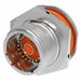 Metallic connector with a red center on a white background