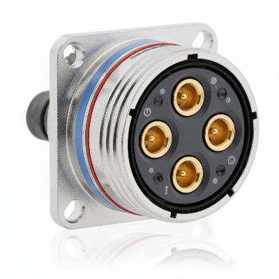 Electrical connector with multiple colored wires on a white background