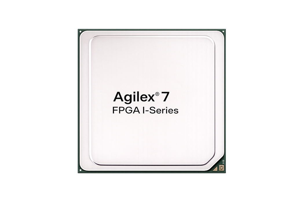 An Agilex 7 FPGA I-Series processor chip shown from a top-down view on a plain white background.
