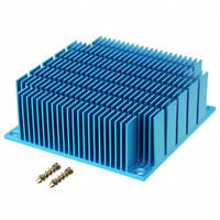 Blue metal heatsink with fins on a white background