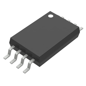 Black integrated circuit with silver leads on a white background