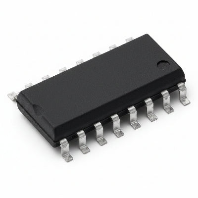 Microcontroller IC in SMD package on a white background