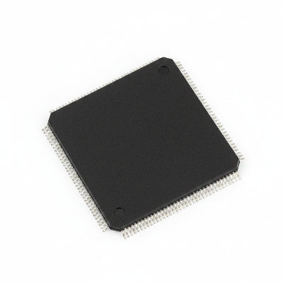 Black electronic chip on a white background