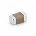 A small rectangular electronic component with rounded corners, featuring a metallic silver body and a central brown band, isolated on a white background.