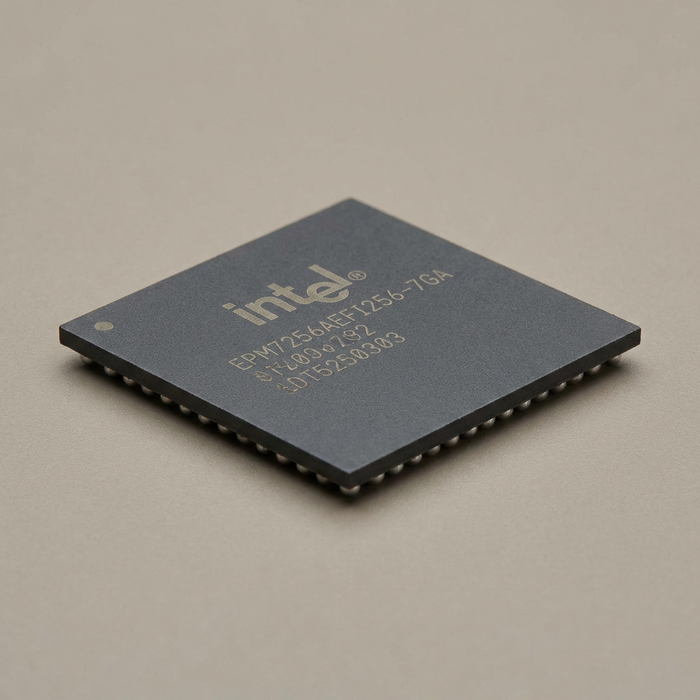 Intel microchip on a beige background