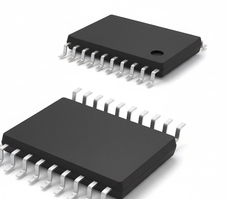 Two IS31CS8973B-ZNLS2  integrated circuits with silver pins on a white background