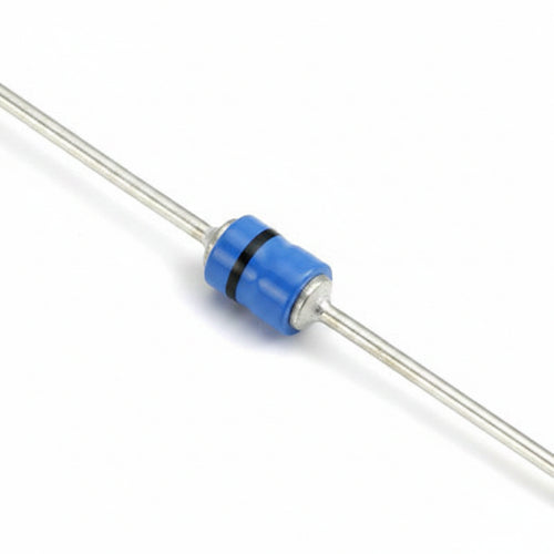 Diode with blue body and metal leads on a white background
