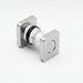 Metallic lock mechanism on a white background