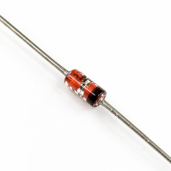 JANTXV1N6311  radial-leaded electronic diode with a red-orange and black color-coded body, shown on a plain white background.