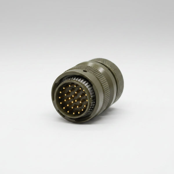 A military-style 20-pin military connector with a knurled metal body and a multi-pin plug socket, shown on a white background.
