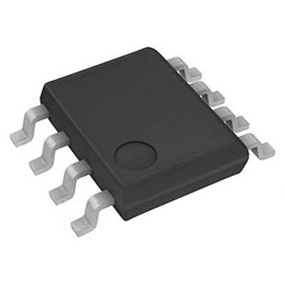 Black electronic component with silver legs on a white background