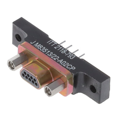 M83513/22-A02CP by ITT Cannon, LLC - MICRO-D PLUG 9POS PCB, CADMIUM/Y