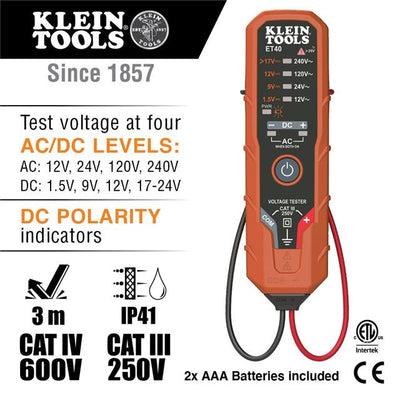 ET40 by Klein Tools, Inc. - VOLTAGE TESTER AC-DC, 240VAC