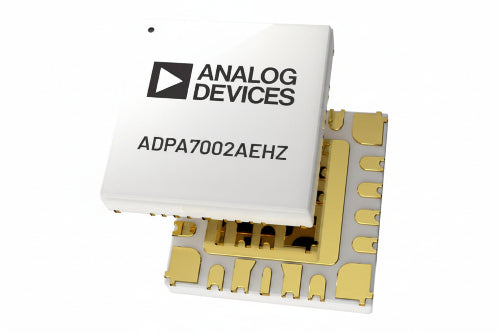 Analog Devices IC chip with gold contacts on a white background