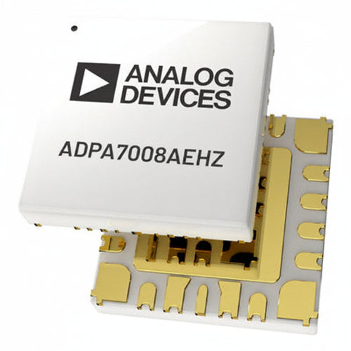 Analog Devices IC chip with gold contacts on a white background