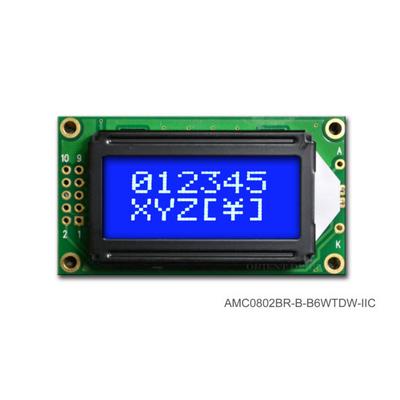 AMC0802BR-B-B6WTDW-I2C by Orient Display - LCD COB CHAR 8X2 BLUE TRANSM I2C