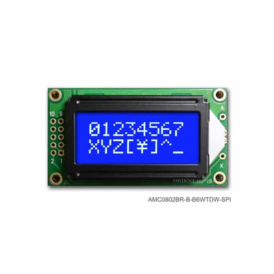 AMC0802BR-B-B6WTDW-SPI by Orient Display - LCD COB CHAR 8X2 BLUE TRANSM SPI