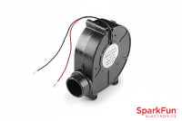 11270 Black blower motor with red and black wires on a white background