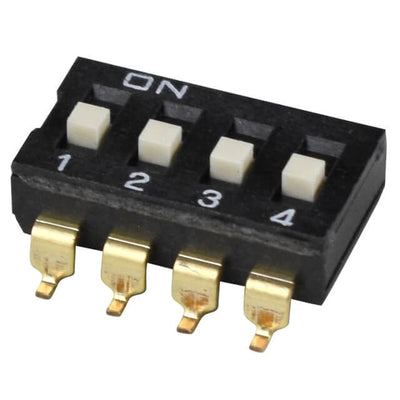 DS04-254-2-04BK-SMT-TR by CUI Devices - DIP SWITCH, SPST, 2.54 PITCH, FL