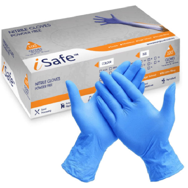 SG-NITR-BLUE-S FG-DISP by iSafe - 100pcs 9"" Nitrile Gloves(Blue/S)