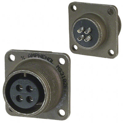 MS3102E14S-2S by Amphenol Industrial Operations - CONNECTOR RECPT FMALE 4P SILV SLDR CUP
