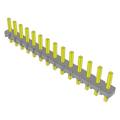 3D model of a metal strip with yellow cylindrical protrusions on a white background
