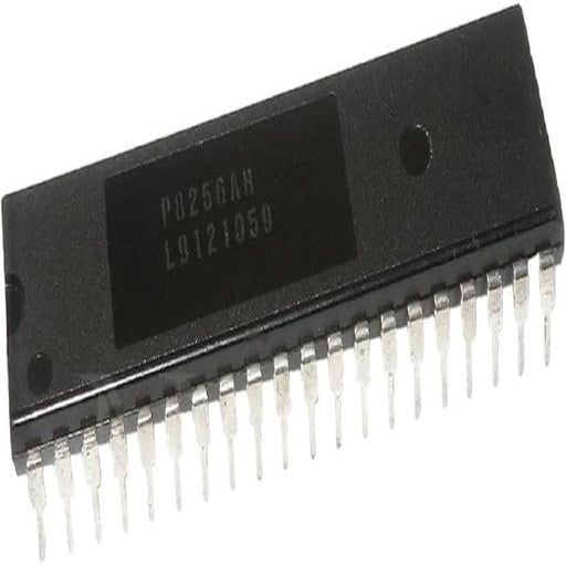 Black P8256AH integrated circuit with silver pins on a white background