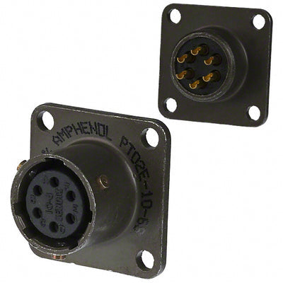 PT02A-10-6S(025) by Amphenol Industrial Operations - CONNECTOR RECPT FMALE 6P GOLD SLDR CUP