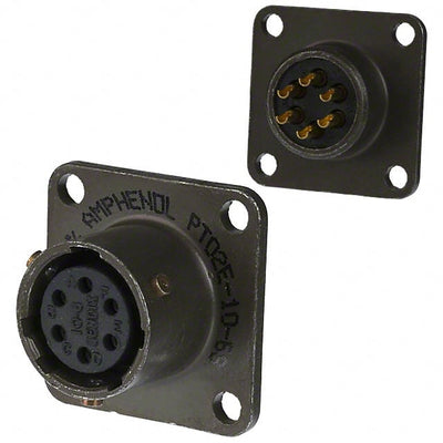 PT02A-10-6S by Amphenol Industrial Operations - CONNECTOR RECPT FMALE 6P GOLD SLDR CUP