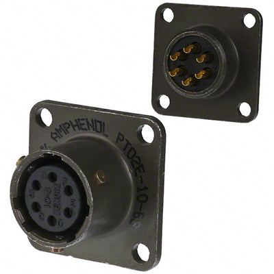 PT02E-10-6S(025) by Amphenol Industrial Operations - CONNECTOR RECPT FMALE 6P GOLD SLDR CUP