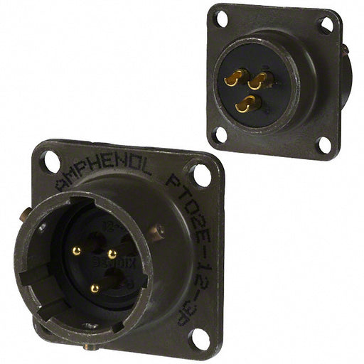 PT02E-12-3P by Amphenol Industrial Operations - CONNECTOR RECPT MALE 3P GOLD SLDR CUP