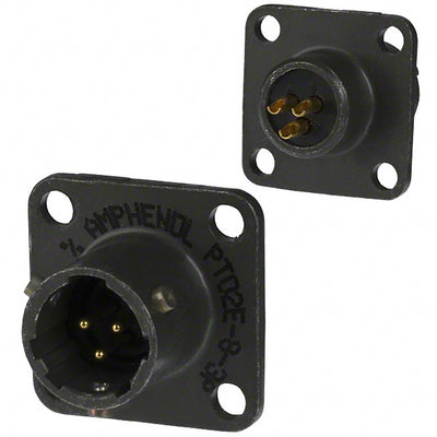 PT02E-8-3P by Amphenol Industrial Operations - CONNECTOR RECPT MALE 3P GOLD SLDR CUP
