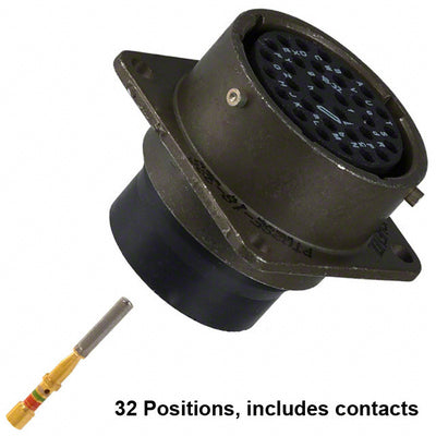 PT02SE18-32S(025) by Amphenol Industrial Operations - CONNECTOR RECPT FMALE 32POS GOLD CRIMP