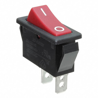 R4ABLKREDFF0 by E-Switch - ROCKER SWITCH SPST 20A 125V