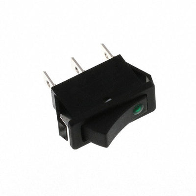 R4BBLKBLKGRNEF3 by E-Switch - ROCKER SWITCH SPST 20A 125V