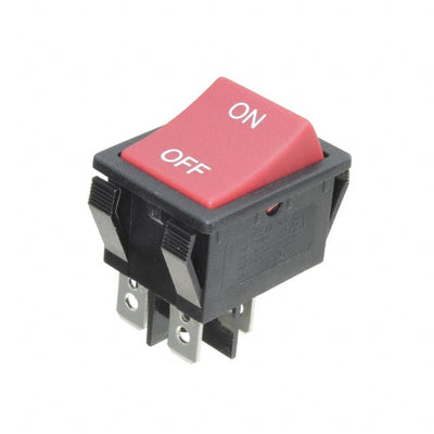 R5ABLKREDIF0 by E-Switch - ROCKER SWITCH DPST 20A 125V
