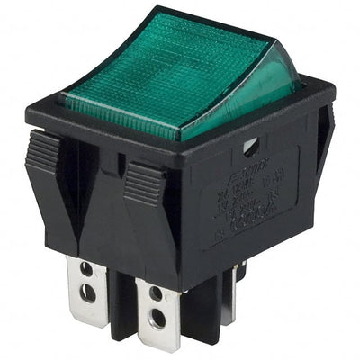 R5BBLKGRNIF1 by E-Switch - ROCKER SWITCH DPST 20A 125V